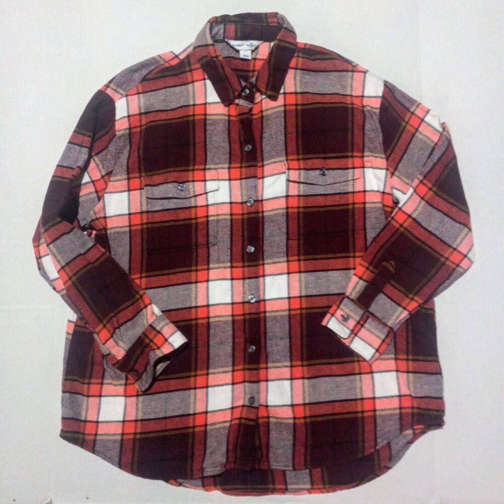 Old Navy The Boyfriend Flannel Button Up Shirt-Large-Pocket-Relaxed Fit-Evermore